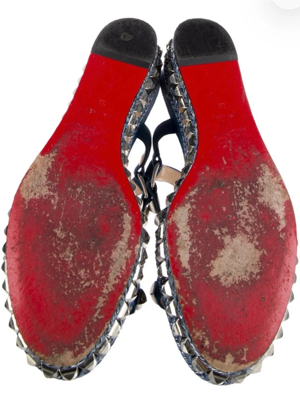 Christian Louboutin Blue Studded Braided Platform Sandals, Pyraclou, size 9